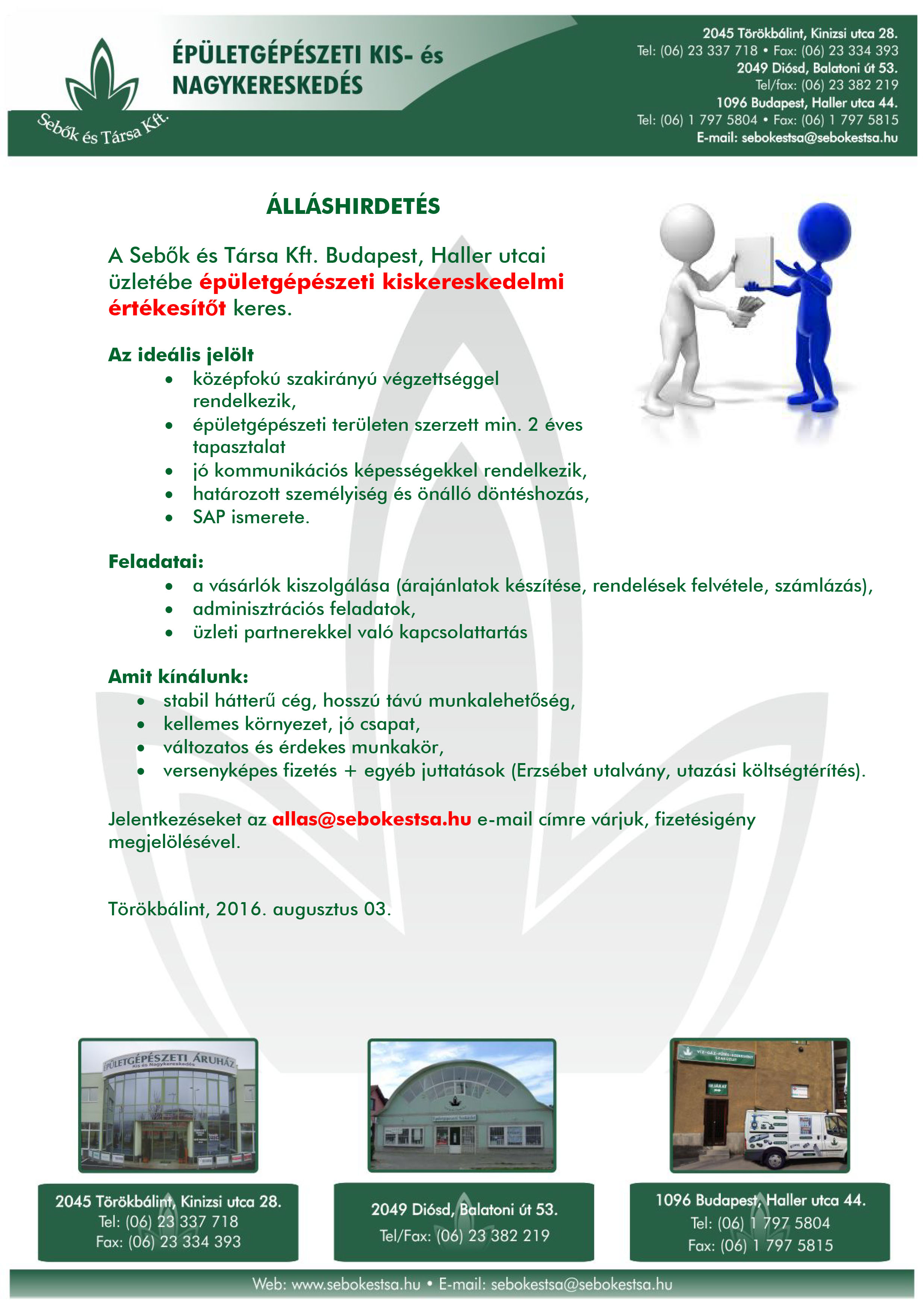 Álláshirdetés- Haller 2016.