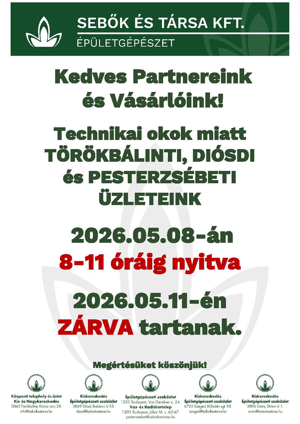 május technikai zárva